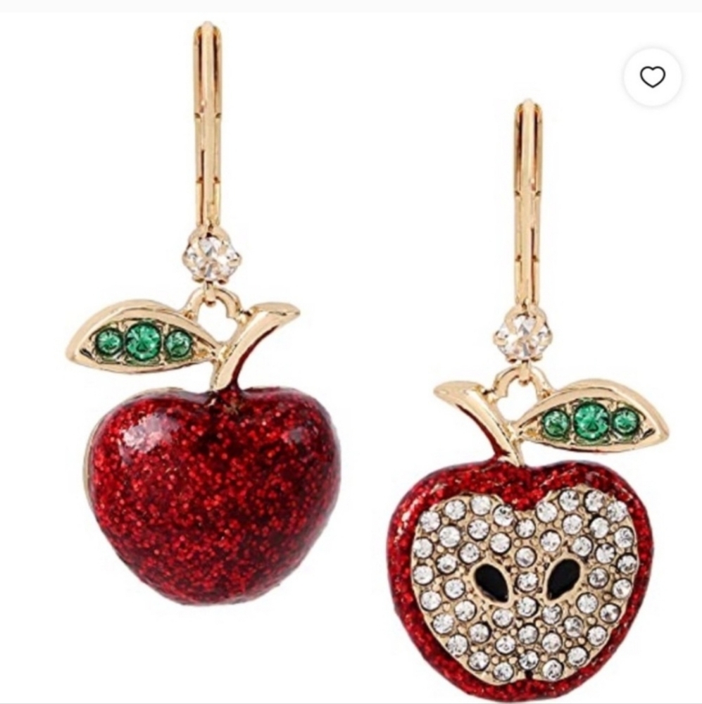 Betsey Johnson Glitter/Rhinestone Red Apple Drop Earrings NWT/NIB